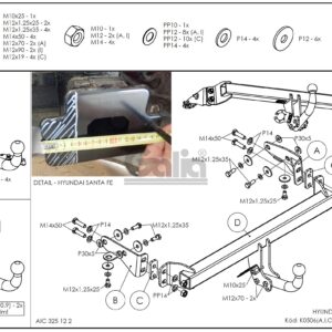 Фаркоп оцинкованный Kia Sorento MQ4 2020-, Hyundai Santa Fe 2020-2023 вертикальное быстросъемное крепление шара с ключом